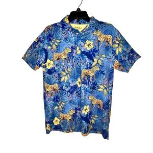 Birdie Bound Men's Performance Golf Polo – Jungle Leopard Azure Blue Small